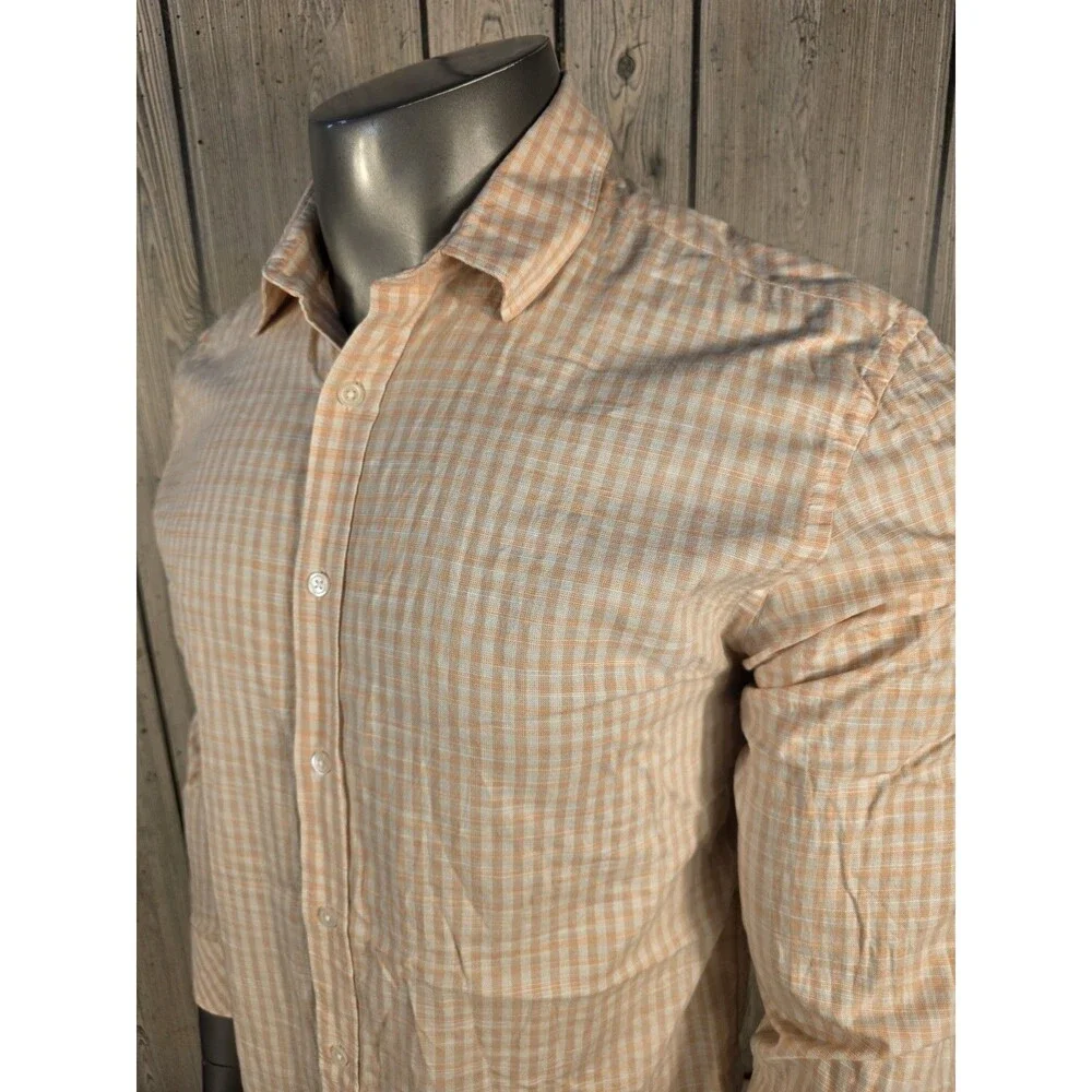 California Shirt Co 1978 Flannel Plaid Button Front Shirt Mens Large Beige Check